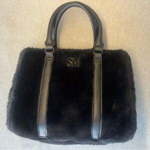 Steve Madden fur Black 2 handle Tote Bag
